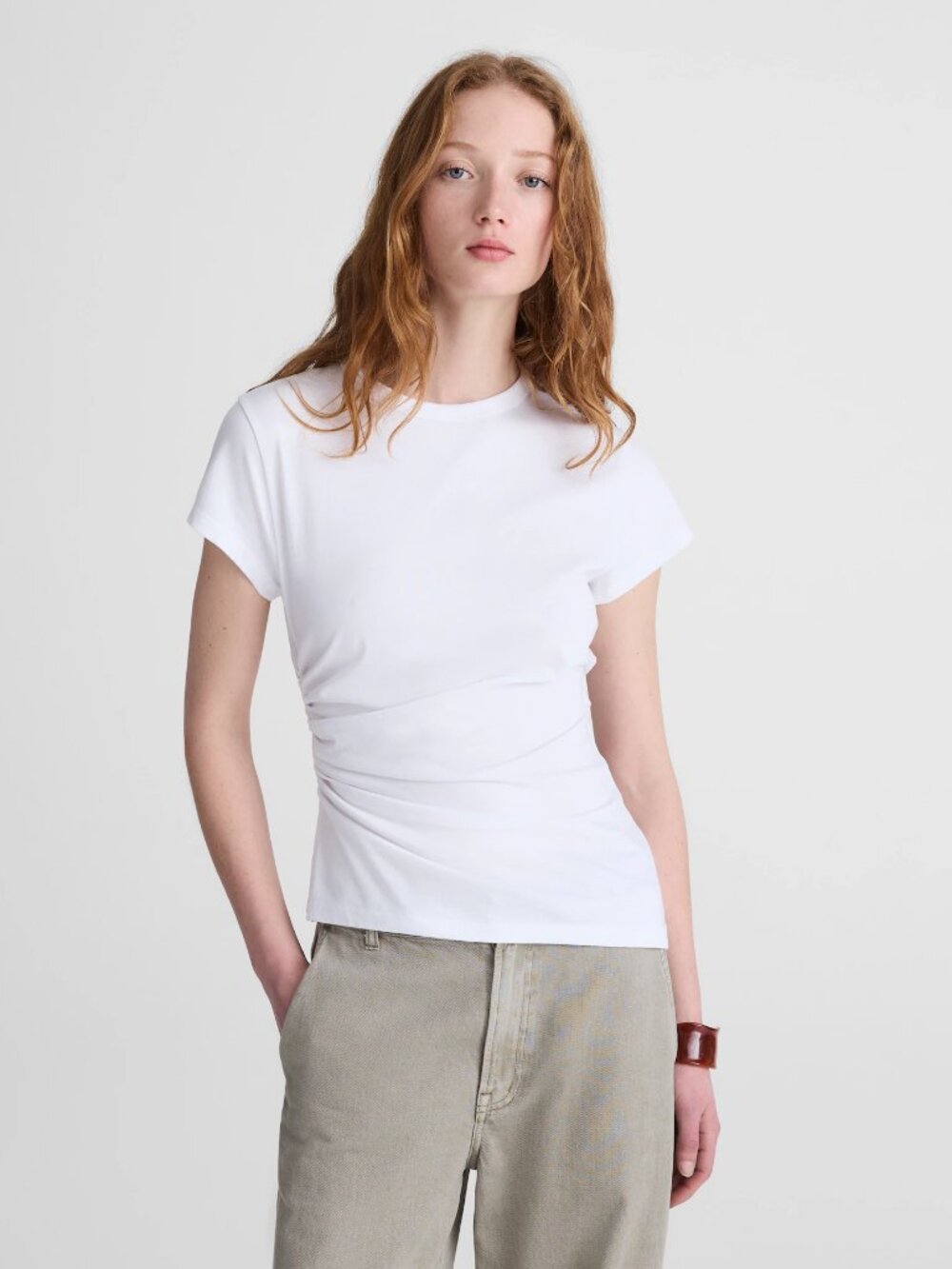 Madewell Asymmetric Ruched Tee in Allday Jersey • size medium •NWT • NZ390•white